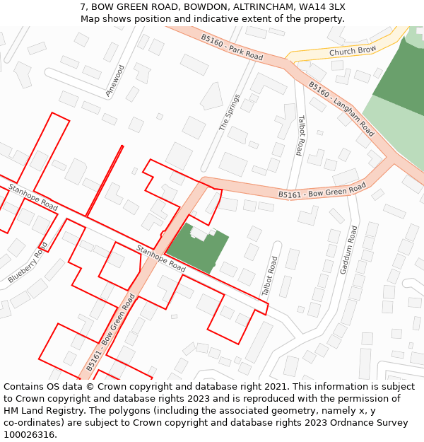 7, BOW GREEN ROAD, BOWDON, ALTRINCHAM, WA14 3LX: Location map and indicative extent of plot