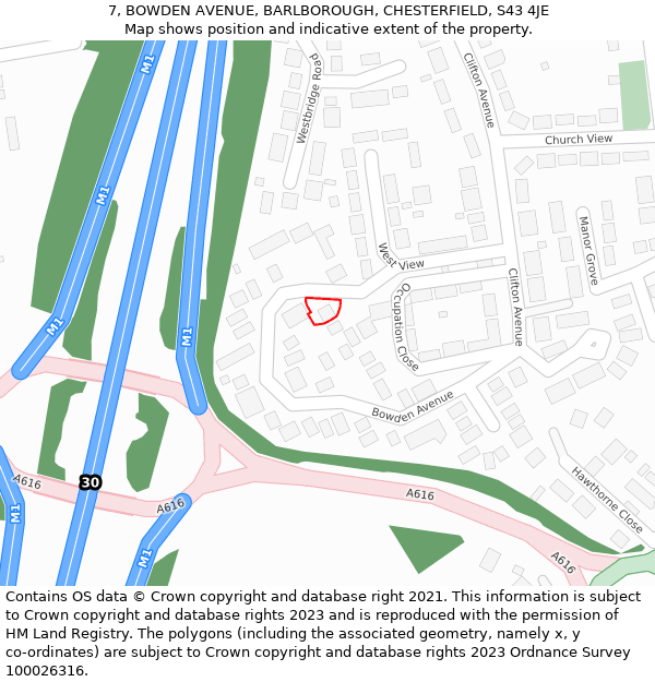 7, BOWDEN AVENUE, BARLBOROUGH, CHESTERFIELD, S43 4JE: Location map and indicative extent of plot