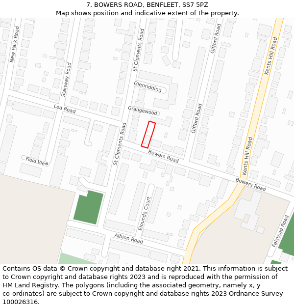 7, BOWERS ROAD, BENFLEET, SS7 5PZ: Location map and indicative extent of plot