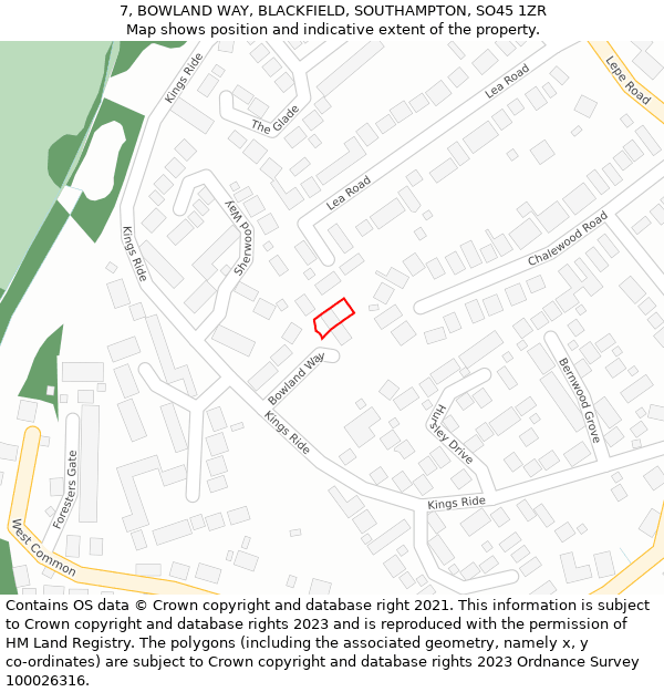 7, BOWLAND WAY, BLACKFIELD, SOUTHAMPTON, SO45 1ZR: Location map and indicative extent of plot