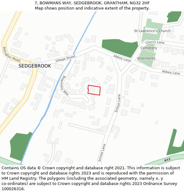 7, BOWMANS WAY, SEDGEBROOK, GRANTHAM, NG32 2HF: Location map and indicative extent of plot