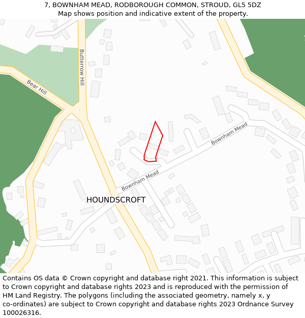 7, BOWNHAM MEAD, RODBOROUGH COMMON, STROUD, GL5 5DZ: Location map and indicative extent of plot
