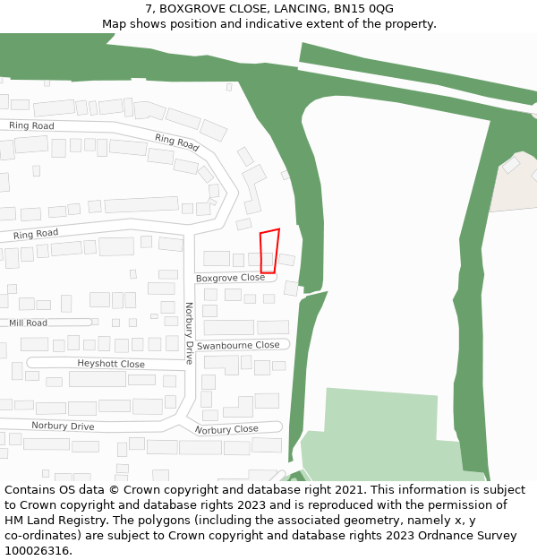 7, BOXGROVE CLOSE, LANCING, BN15 0QG: Location map and indicative extent of plot