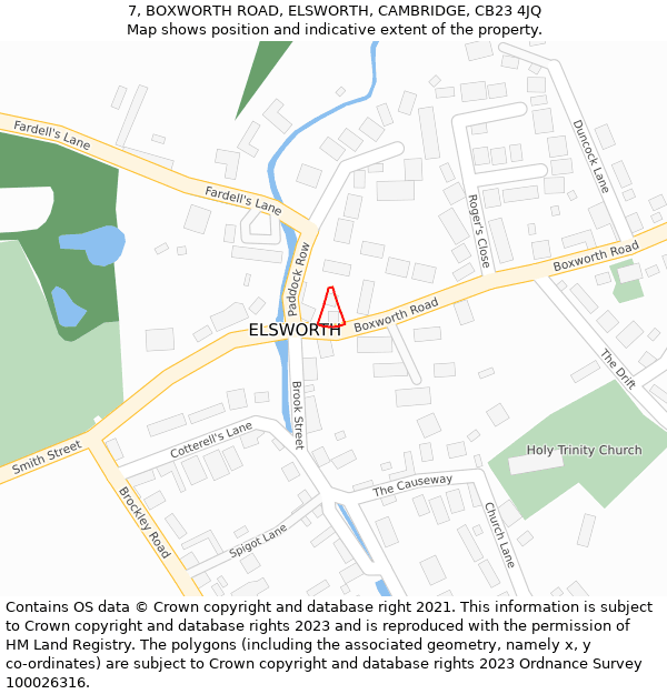 7, BOXWORTH ROAD, ELSWORTH, CAMBRIDGE, CB23 4JQ: Location map and indicative extent of plot