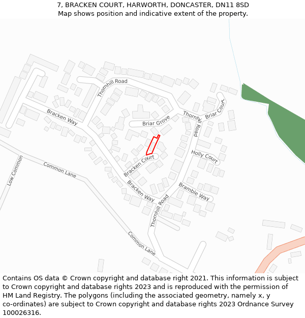 7, BRACKEN COURT, HARWORTH, DONCASTER, DN11 8SD: Location map and indicative extent of plot