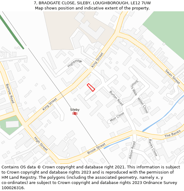 7, BRADGATE CLOSE, SILEBY, LOUGHBOROUGH, LE12 7UW: Location map and indicative extent of plot
