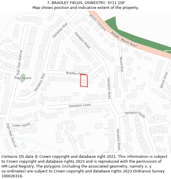 7, BRADLEY FIELDS, OSWESTRY, SY11 1SP: Location map and indicative extent of plot