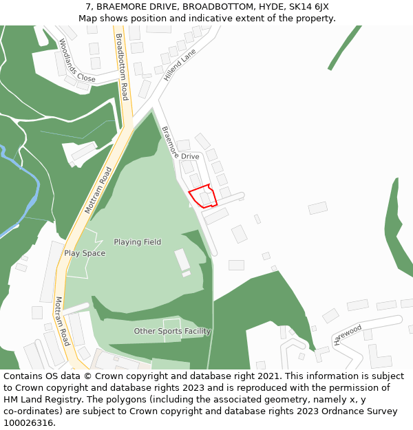 7, BRAEMORE DRIVE, BROADBOTTOM, HYDE, SK14 6JX: Location map and indicative extent of plot