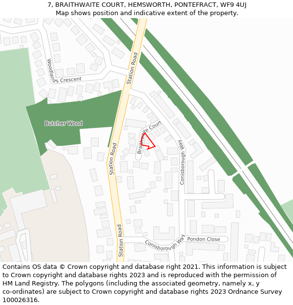 7, BRAITHWAITE COURT, HEMSWORTH, PONTEFRACT, WF9 4UJ: Location map and indicative extent of plot