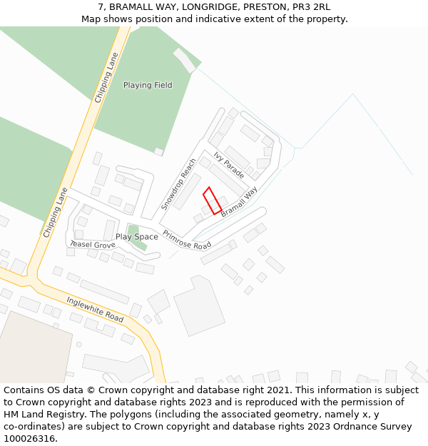 7, BRAMALL WAY, LONGRIDGE, PRESTON, PR3 2RL: Location map and indicative extent of plot