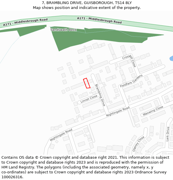 7, BRAMBLING DRIVE, GUISBOROUGH, TS14 8LY: Location map and indicative extent of plot