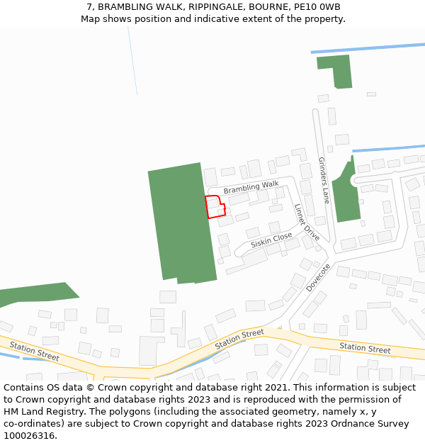 7, BRAMBLING WALK, RIPPINGALE, BOURNE, PE10 0WB: Location map and indicative extent of plot