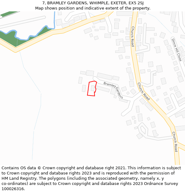 7, BRAMLEY GARDENS, WHIMPLE, EXETER, EX5 2SJ: Location map and indicative extent of plot