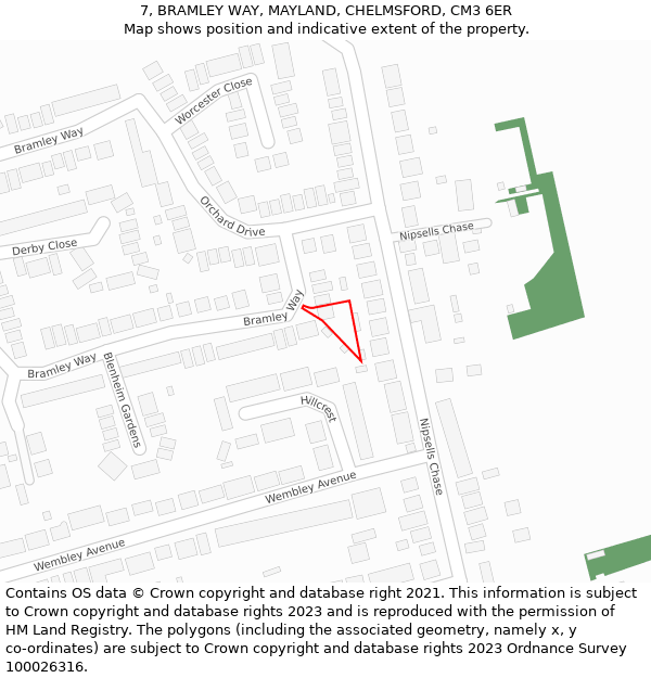 7, BRAMLEY WAY, MAYLAND, CHELMSFORD, CM3 6ER: Location map and indicative extent of plot