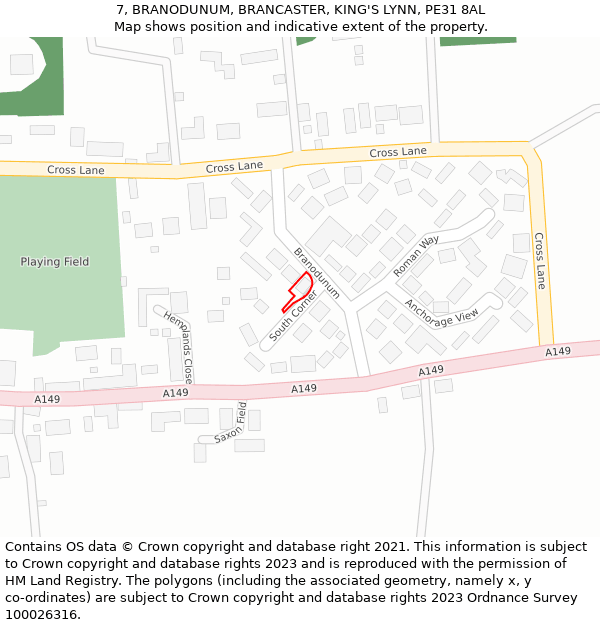 7, BRANODUNUM, BRANCASTER, KING'S LYNN, PE31 8AL: Location map and indicative extent of plot