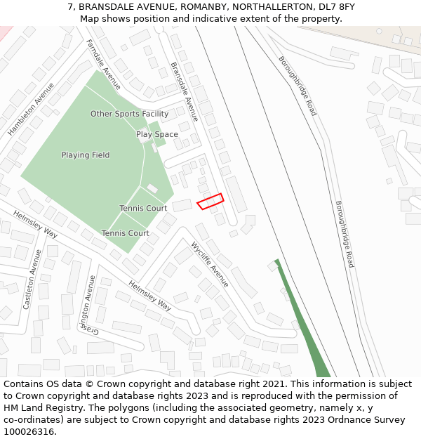 7, BRANSDALE AVENUE, ROMANBY, NORTHALLERTON, DL7 8FY: Location map and indicative extent of plot