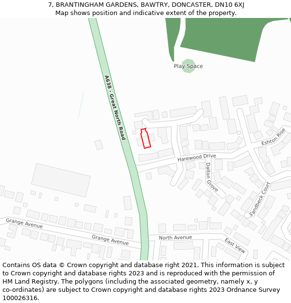 7, BRANTINGHAM GARDENS, BAWTRY, DONCASTER, DN10 6XJ: Location map and indicative extent of plot