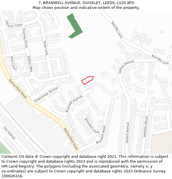 7, BRANWELL AVENUE, GUISELEY, LEEDS, LS20 9FD: Location map and indicative extent of plot
