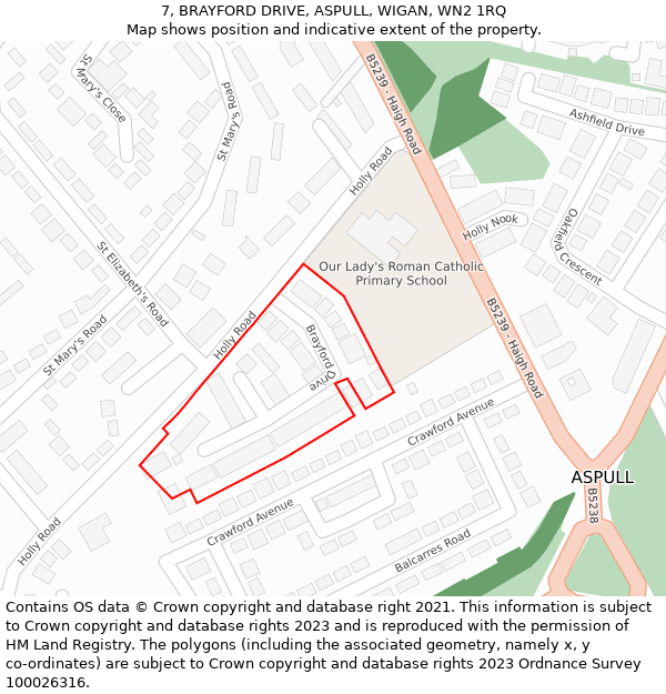 7, BRAYFORD DRIVE, ASPULL, WIGAN, WN2 1RQ: Location map and indicative extent of plot