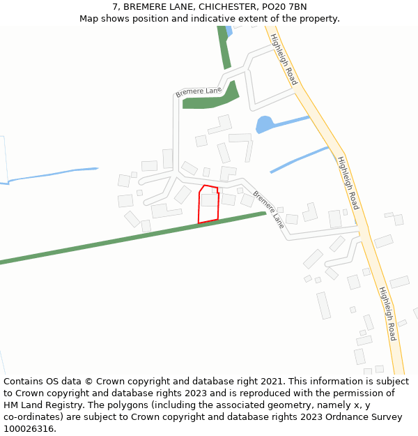 7, BREMERE LANE, CHICHESTER, PO20 7BN: Location map and indicative extent of plot