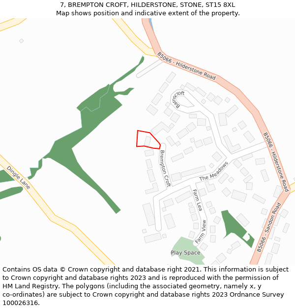 7, BREMPTON CROFT, HILDERSTONE, STONE, ST15 8XL: Location map and indicative extent of plot