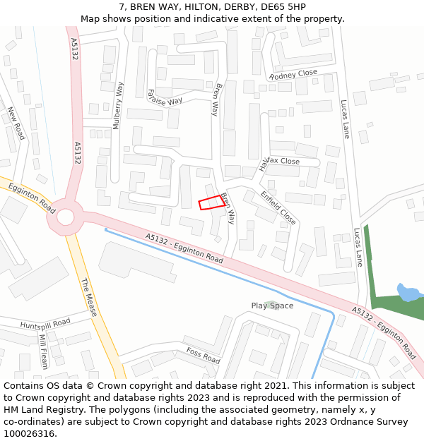 7, BREN WAY, HILTON, DERBY, DE65 5HP: Location map and indicative extent of plot