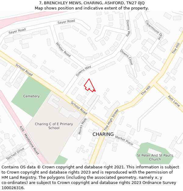 7, BRENCHLEY MEWS, CHARING, ASHFORD, TN27 0JQ: Location map and indicative extent of plot