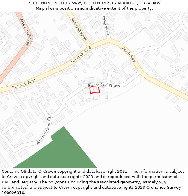 7, BRENDA GAUTREY WAY, COTTENHAM, CAMBRIDGE, CB24 8XW: Location map and indicative extent of plot