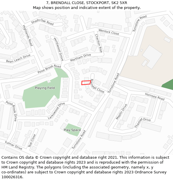 7, BRENDALL CLOSE, STOCKPORT, SK2 5XR: Location map and indicative extent of plot