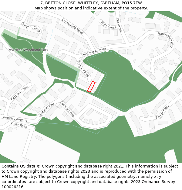 7, BRETON CLOSE, WHITELEY, FAREHAM, PO15 7EW: Location map and indicative extent of plot