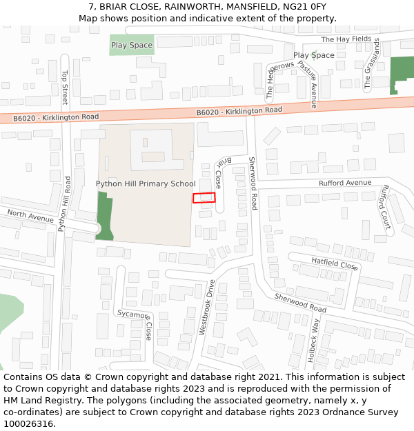 7, BRIAR CLOSE, RAINWORTH, MANSFIELD, NG21 0FY: Location map and indicative extent of plot