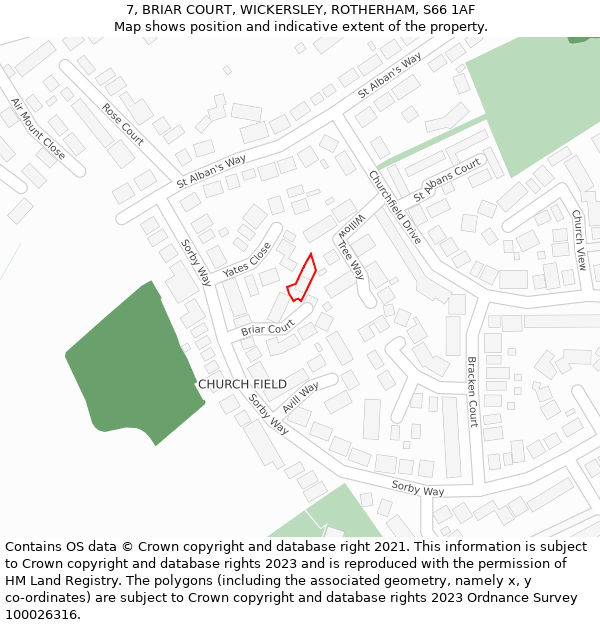 7, BRIAR COURT, WICKERSLEY, ROTHERHAM, S66 1AF: Location map and indicative extent of plot