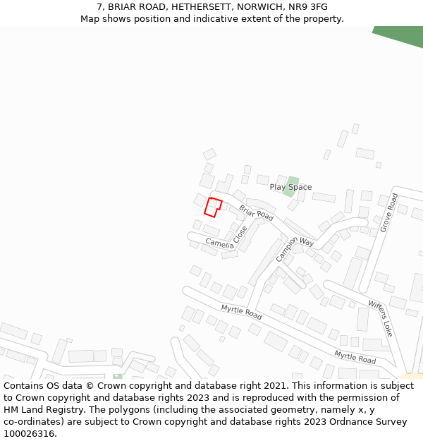 7, BRIAR ROAD, HETHERSETT, NORWICH, NR9 3FG: Location map and indicative extent of plot