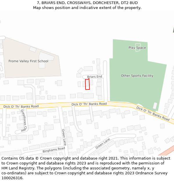 7, BRIARS END, CROSSWAYS, DORCHESTER, DT2 8UD: Location map and indicative extent of plot