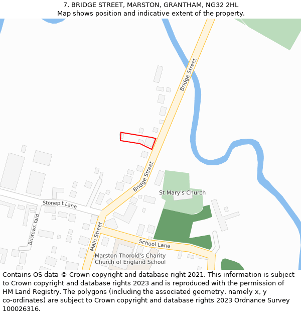 7, BRIDGE STREET, MARSTON, GRANTHAM, NG32 2HL: Location map and indicative extent of plot