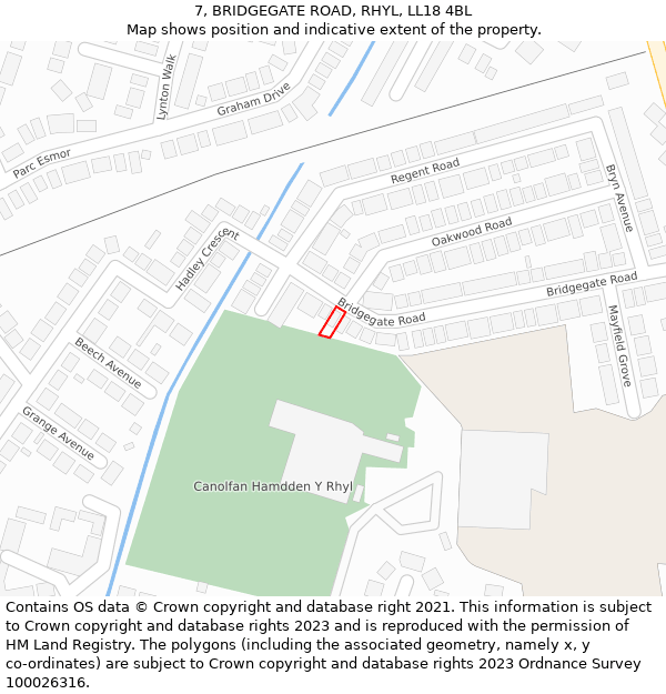 7, BRIDGEGATE ROAD, RHYL, LL18 4BL: Location map and indicative extent of plot