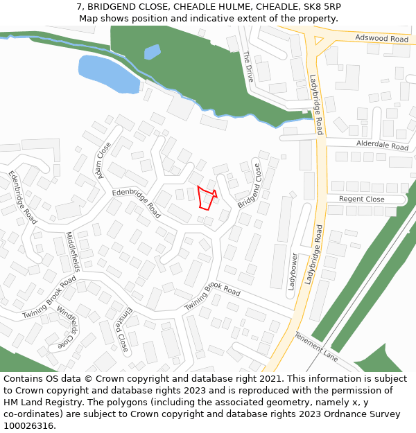 7, BRIDGEND CLOSE, CHEADLE HULME, CHEADLE, SK8 5RP: Location map and indicative extent of plot