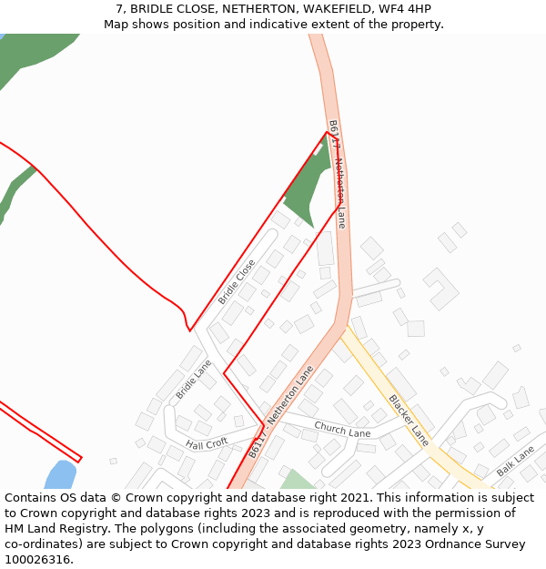 7, BRIDLE CLOSE, NETHERTON, WAKEFIELD, WF4 4HP: Location map and indicative extent of plot