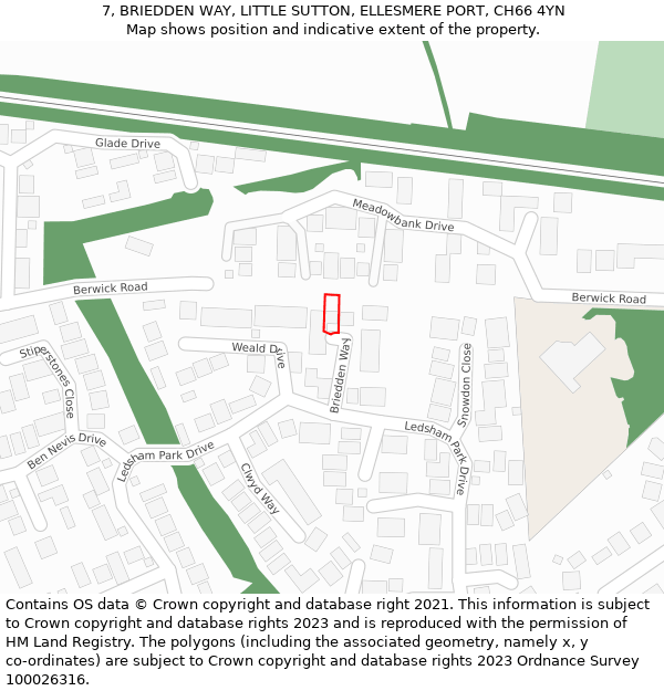 7, BRIEDDEN WAY, LITTLE SUTTON, ELLESMERE PORT, CH66 4YN: Location map and indicative extent of plot