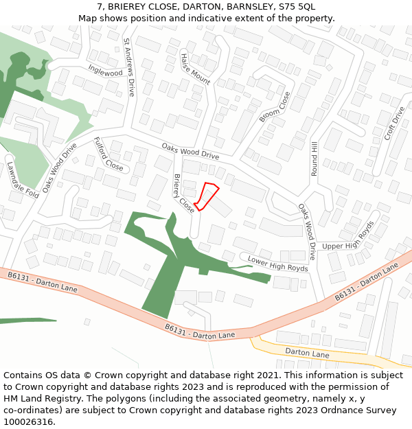 7, BRIEREY CLOSE, DARTON, BARNSLEY, S75 5QL: Location map and indicative extent of plot