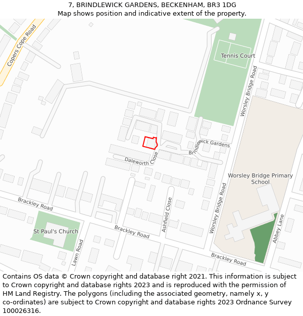 7, BRINDLEWICK GARDENS, BECKENHAM, BR3 1DG: Location map and indicative extent of plot