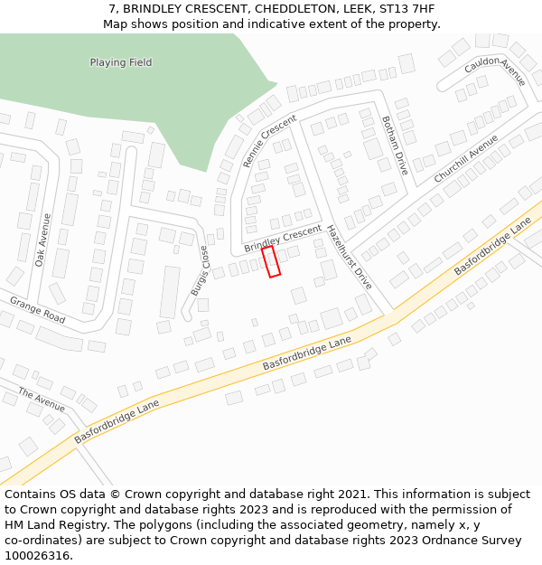 7, BRINDLEY CRESCENT, CHEDDLETON, LEEK, ST13 7HF: Location map and indicative extent of plot