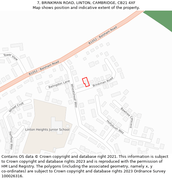 7, BRINKMAN ROAD, LINTON, CAMBRIDGE, CB21 4XF: Location map and indicative extent of plot