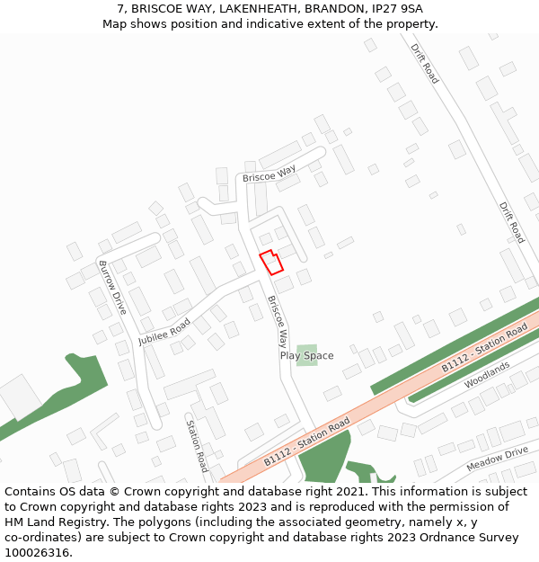 7, BRISCOE WAY, LAKENHEATH, BRANDON, IP27 9SA: Location map and indicative extent of plot