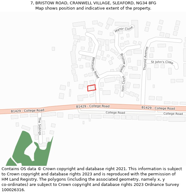 7, BRISTOW ROAD, CRANWELL VILLAGE, SLEAFORD, NG34 8FG: Location map and indicative extent of plot