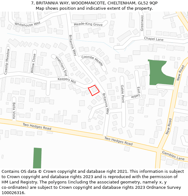 7, BRITANNIA WAY, WOODMANCOTE, CHELTENHAM, GL52 9QP: Location map and indicative extent of plot