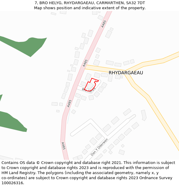 7, BRO HELYG, RHYDARGAEAU, CARMARTHEN, SA32 7DT: Location map and indicative extent of plot