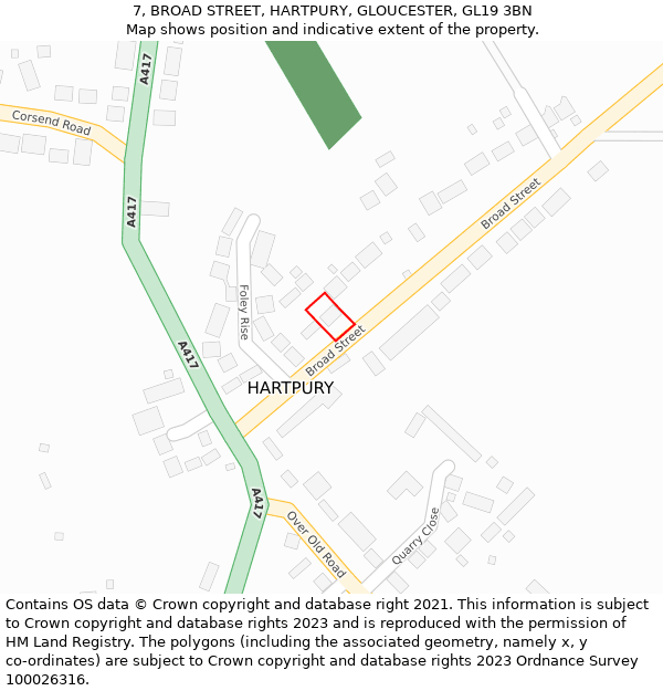 7, BROAD STREET, HARTPURY, GLOUCESTER, GL19 3BN: Location map and indicative extent of plot