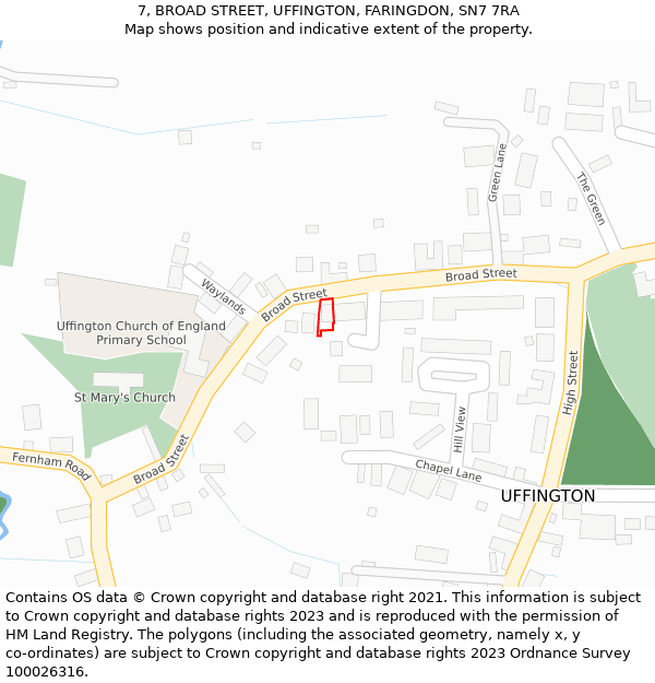 7, BROAD STREET, UFFINGTON, FARINGDON, SN7 7RA: Location map and indicative extent of plot