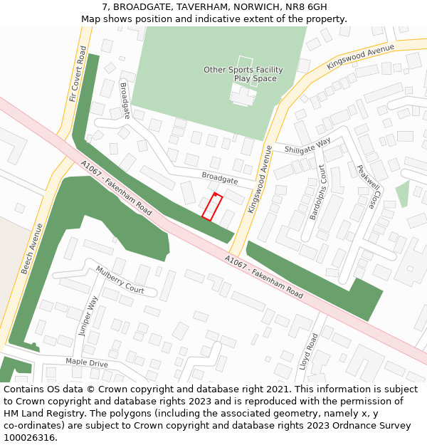 7, BROADGATE, TAVERHAM, NORWICH, NR8 6GH: Location map and indicative extent of plot